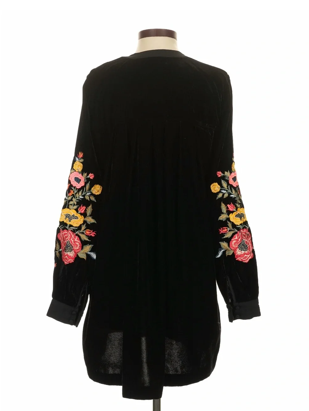 Free People womans Mia Black Velvet Floral Embroidered V-Neck mini Dress size XS